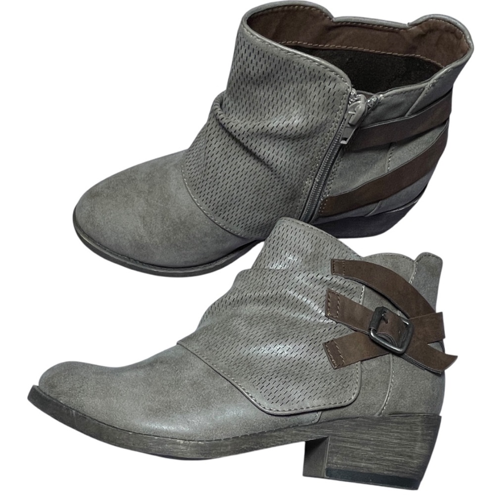 Western Gray Leather Ankle Boots